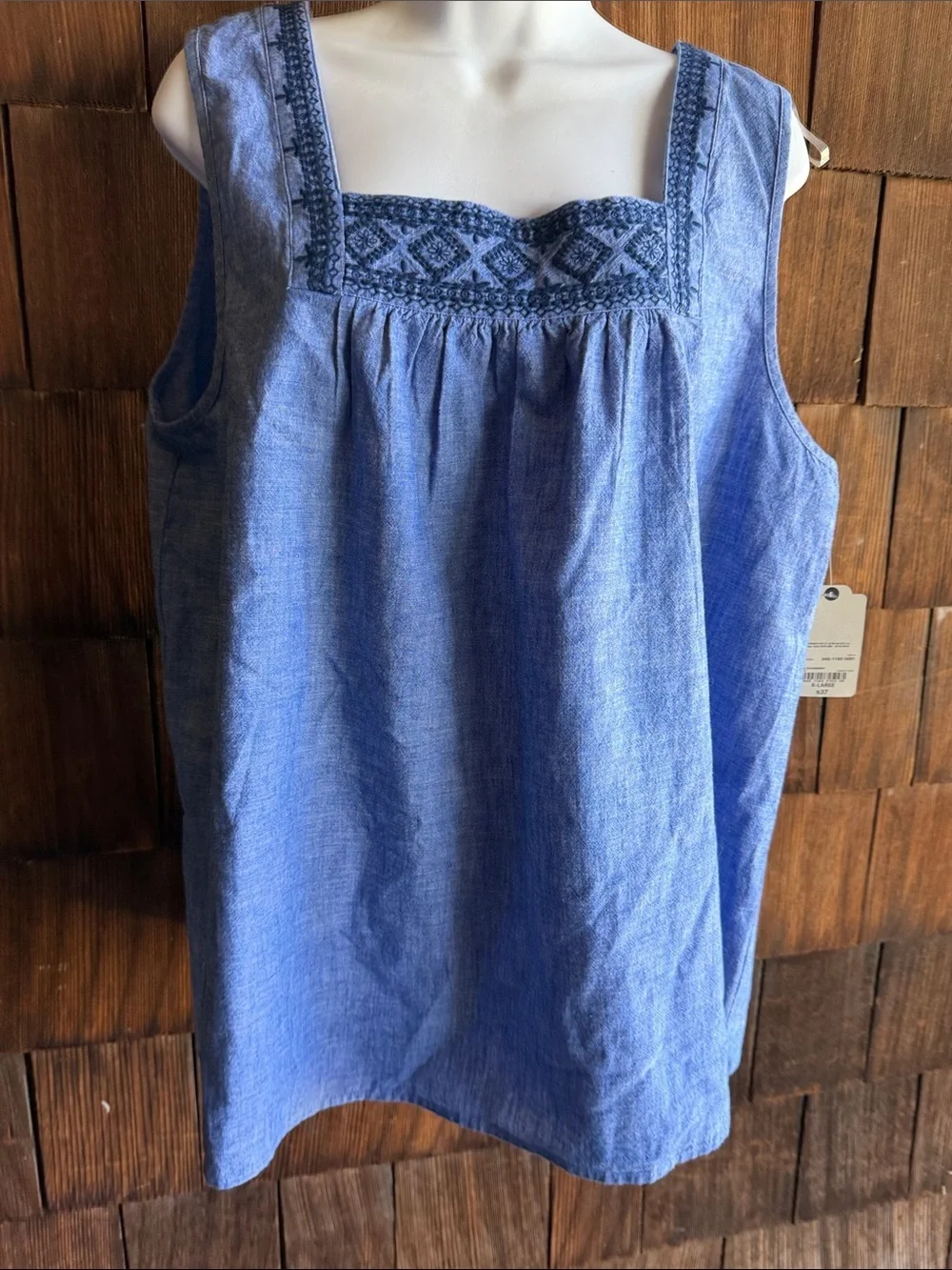 St. John's Bay Blue Embroidered Square-Neck Tank